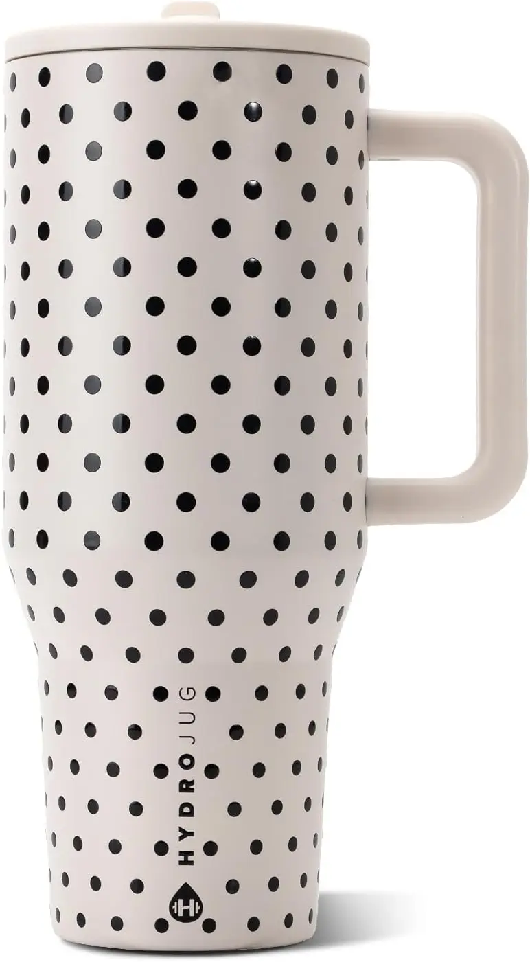 HydroJug Polka Dot Traveler 40oz, Insulated Tumbler, French Vanilla